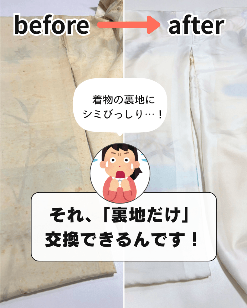 胴裏（着物の上半身の裏地）だけ交換できます